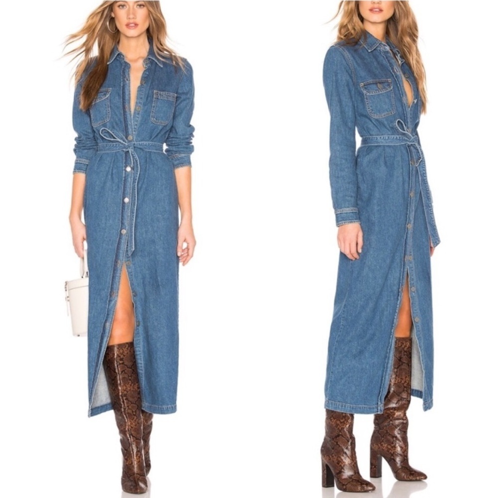 GRLFRND Sessile Denim Midi Dress in Gen X With Belt Women’s Size Small